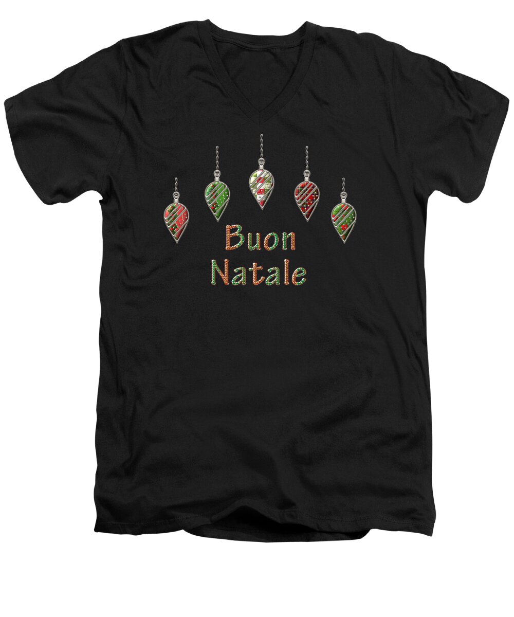 Red Men's V-Neck T-Shirt featuring the digital art Buon Natale Italian Merry Christmas by Movie Poster Prints
