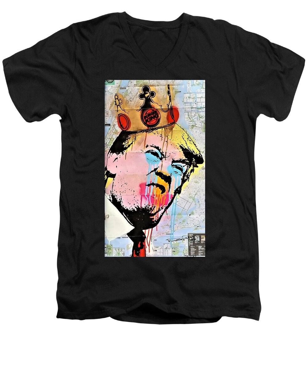 Abstract Art Men's V-Neck T-Shirt featuring the photograph Burger King Trump by Rob Hans