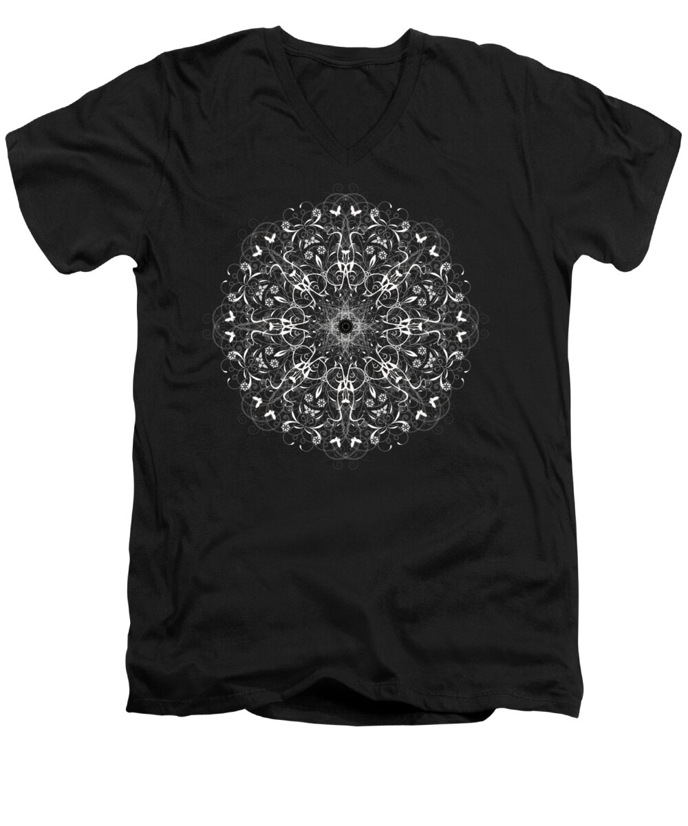 Mandala Men's V-Neck T-Shirt featuring the digital art Butterflies and Grapes Inverted by Jon Munson II