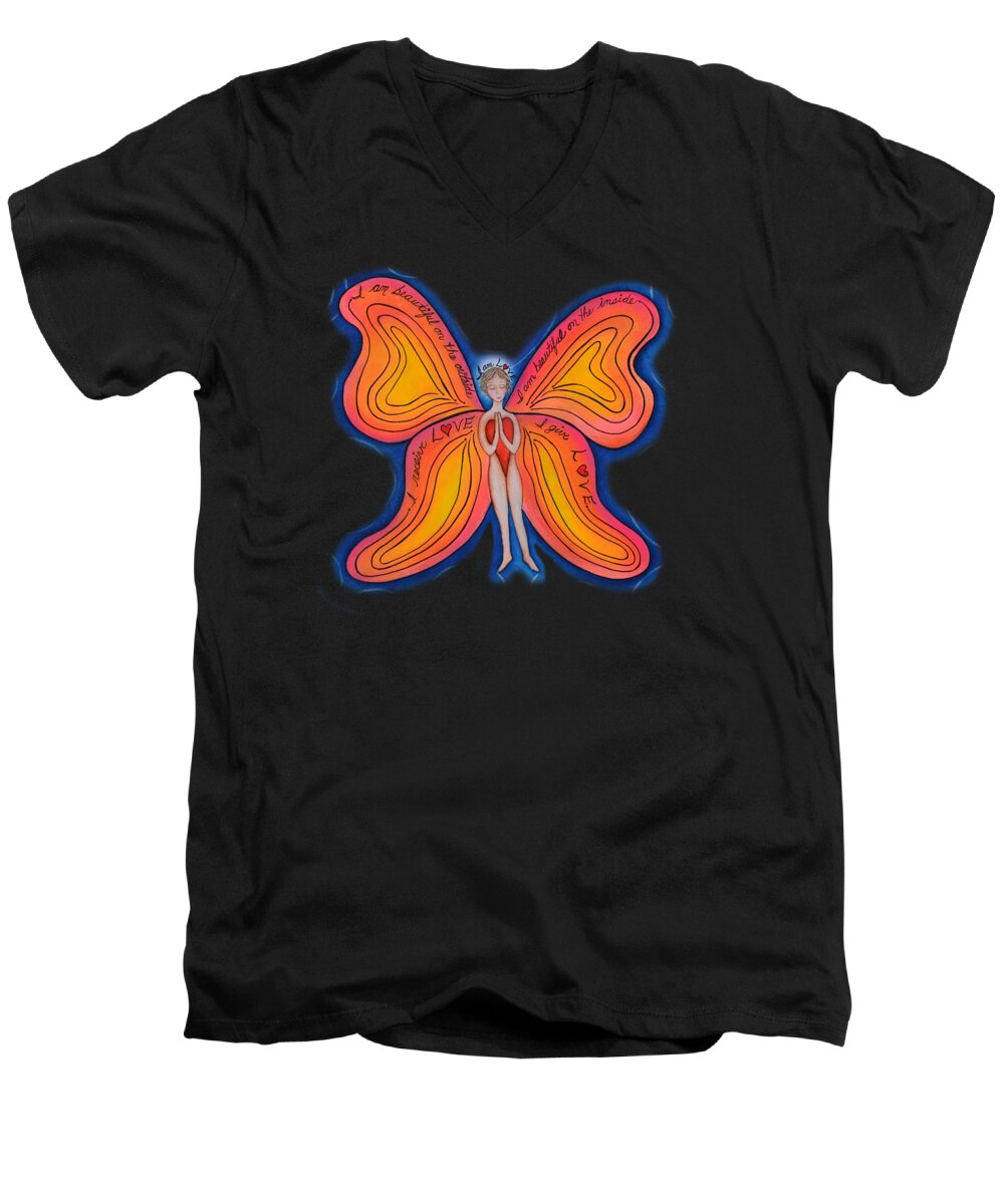 Butterfly Canvas Prints Men's V-Neck T-Shirt featuring the painting Butterfly Mantra by Deborha Kerr