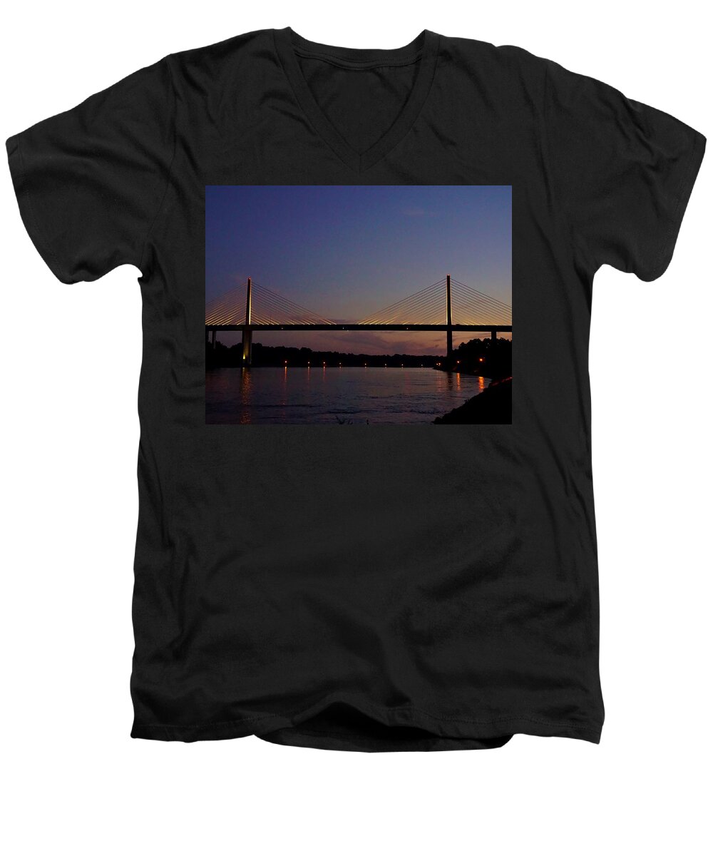 Bridge Men's V-Neck T-Shirt featuring the photograph C and D Canal Bridge by Ed Sweeney