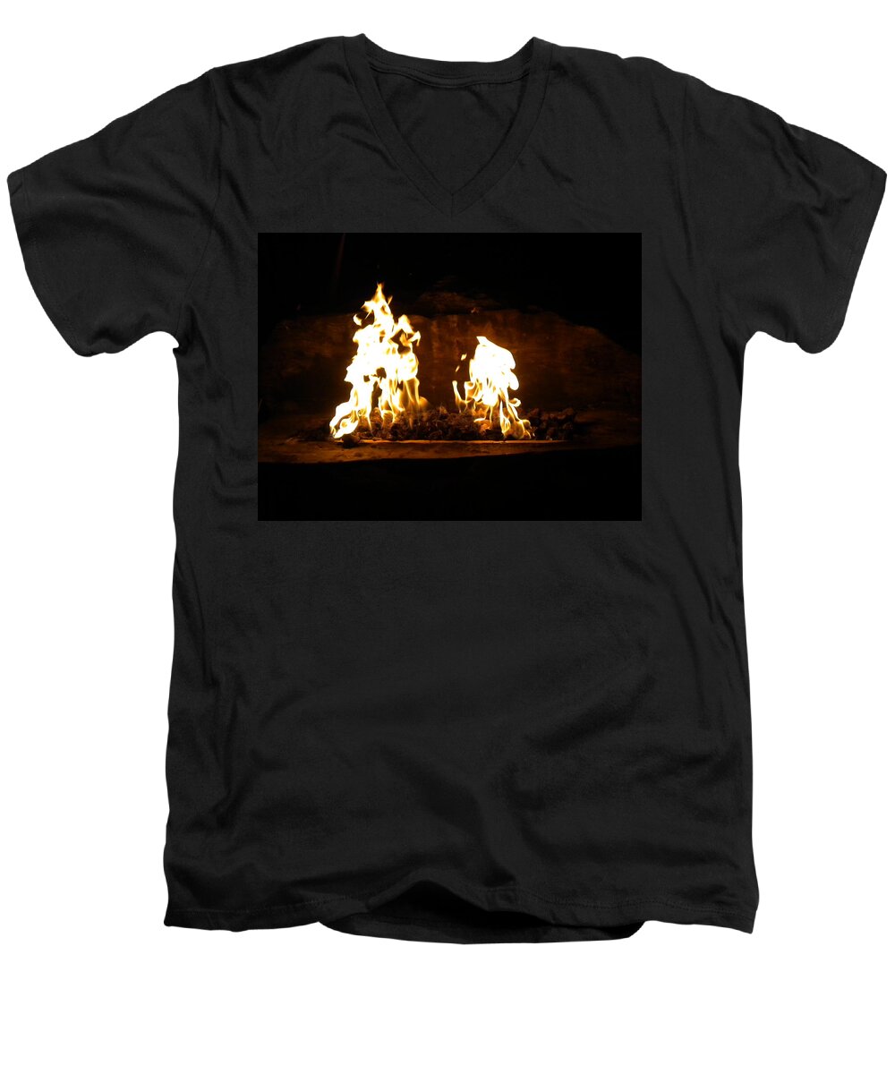 Cabana Men's V-Neck T-Shirt featuring the photograph Cabana Fire by Bridgette Gomes