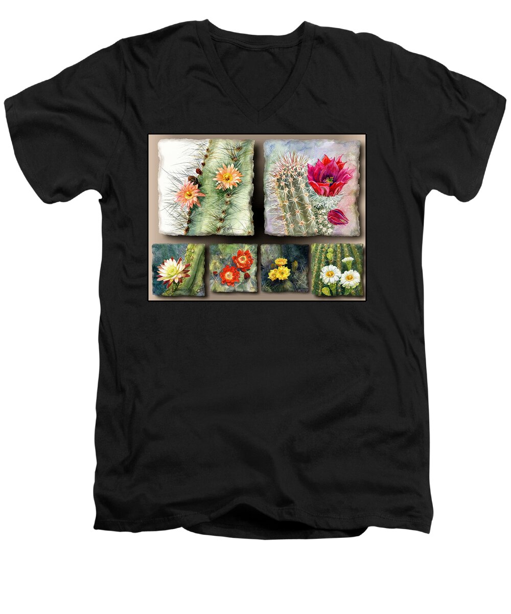Cactus Men's V-Neck T-Shirt featuring the painting Cactus Collage 10 by Marilyn Smith