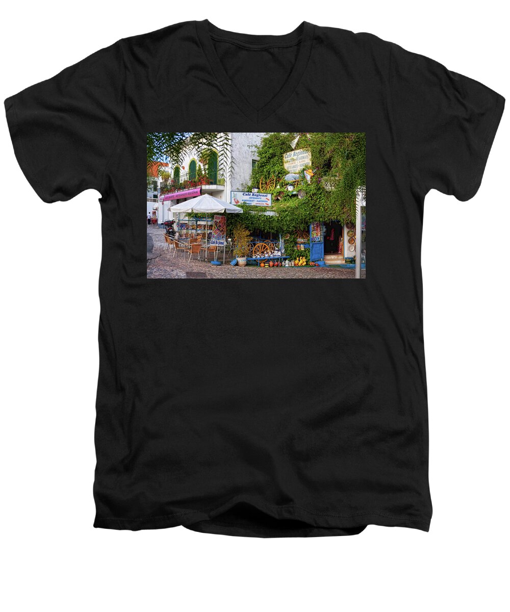 Portugal Men's V-Neck T-Shirt featuring the photograph Cafe Regional by Tatiana Travelways