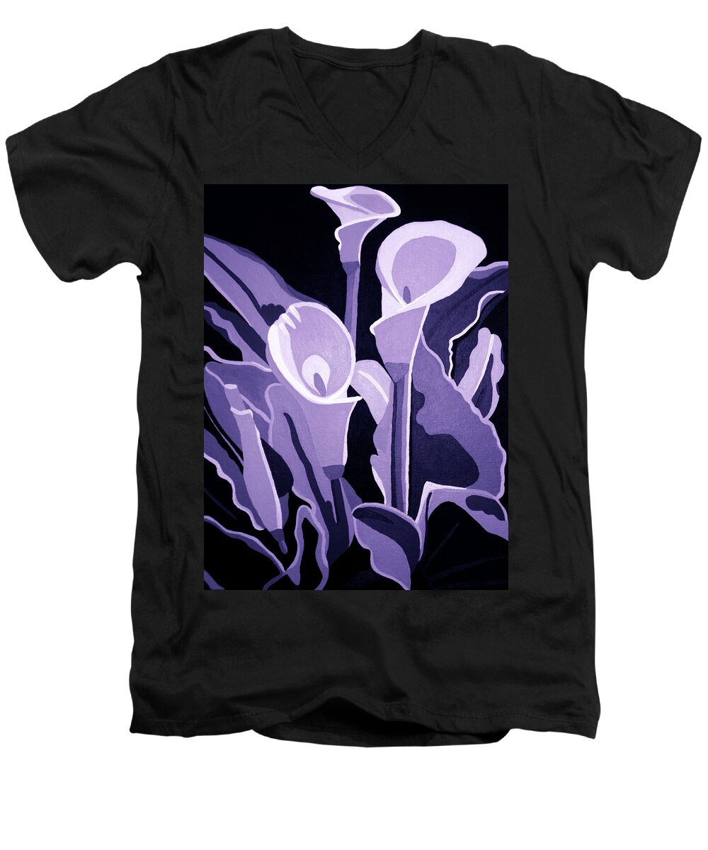 Calla Lillies Men's V-Neck T-Shirt featuring the painting Calla Lillies Lavender by Angelina Tamez