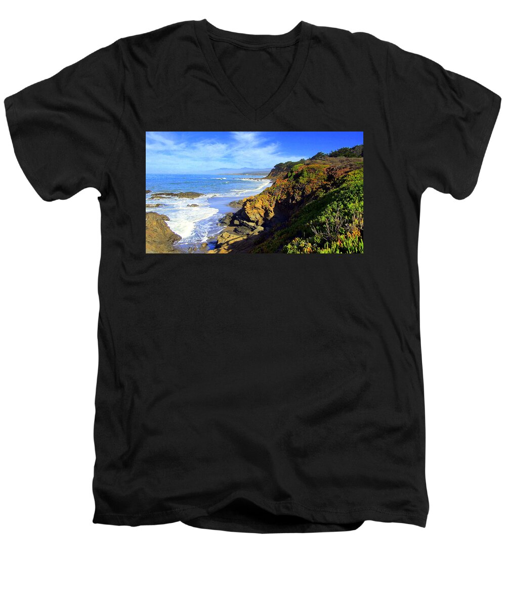 Ocean Men's V-Neck T-Shirt featuring the photograph Cambria By The Sea by J R Yates