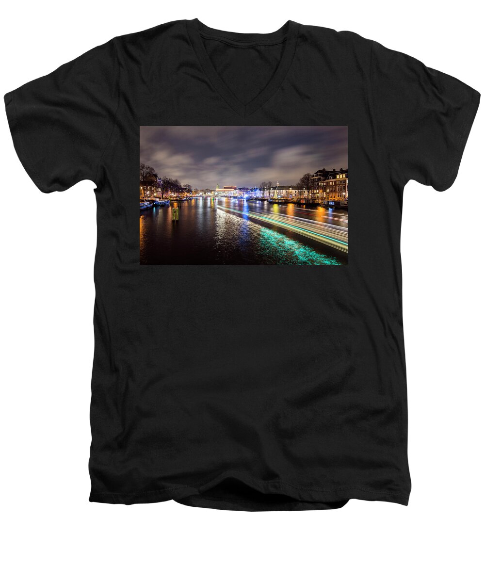 Travel Men's V-Neck T-Shirt featuring the photograph Canal Streaking IV by Matt Swinden