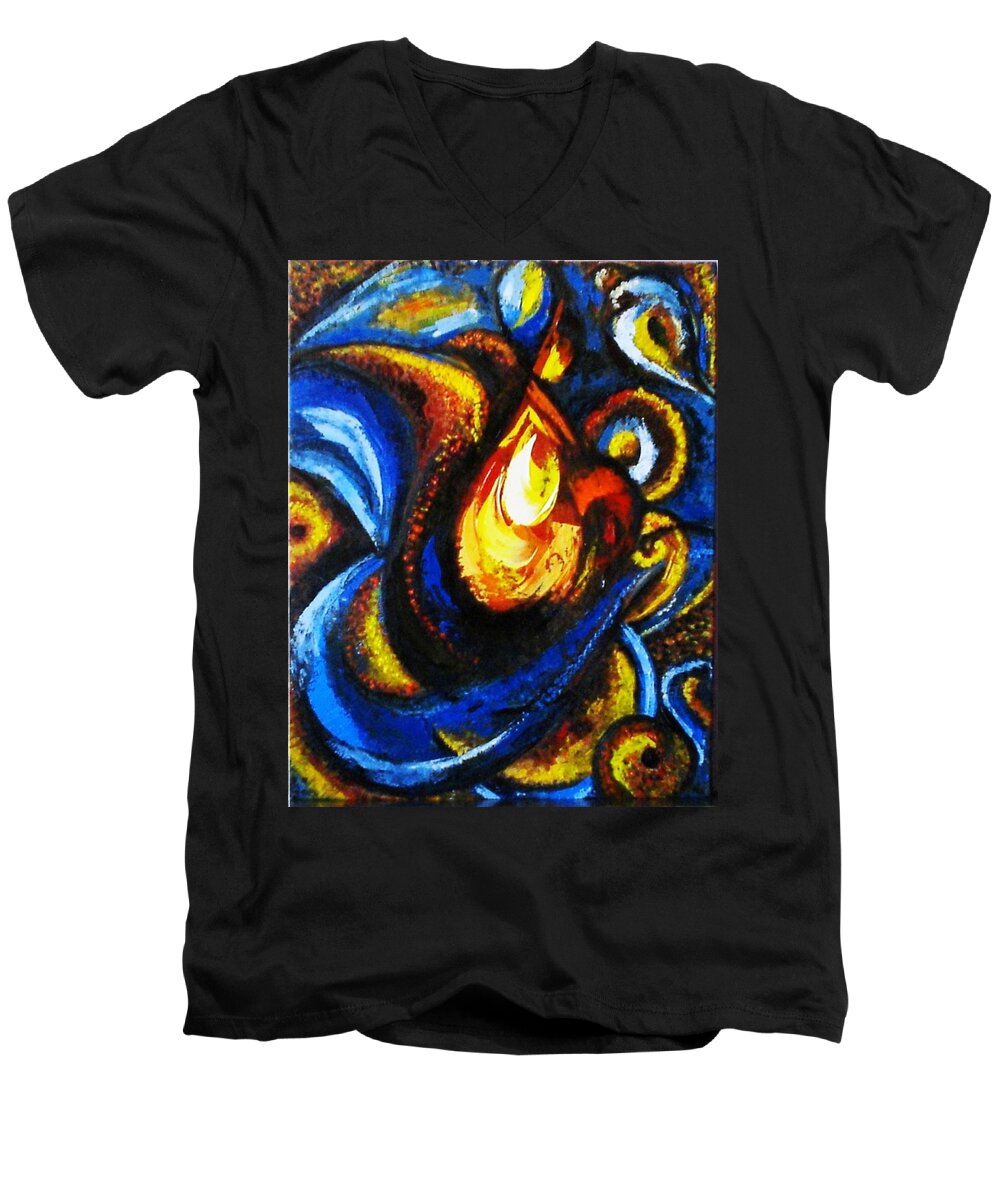 Abstract Men's V-Neck T-Shirt featuring the painting Candle in Your Heart by Harsh Malik