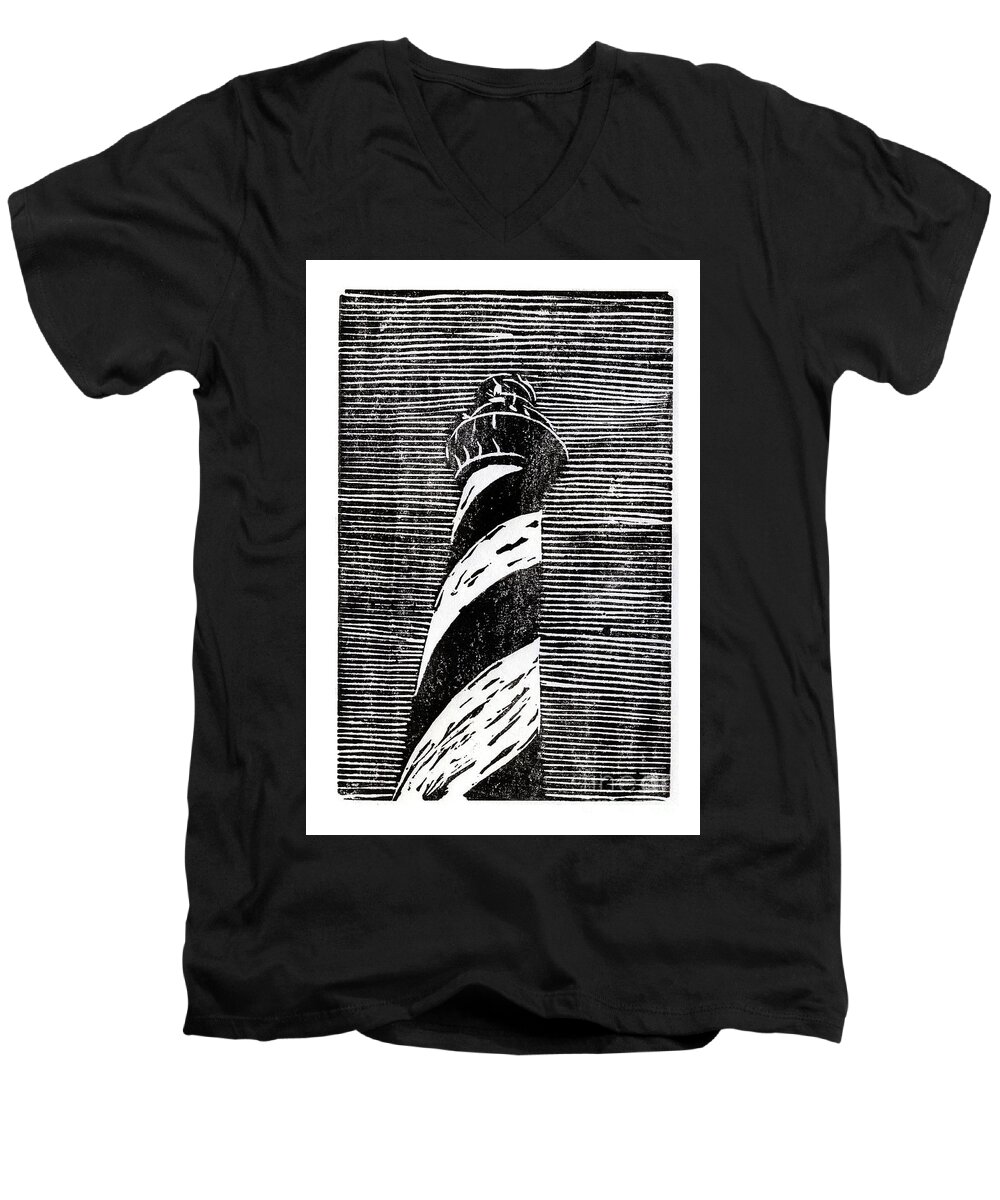 Lighthouse Men's V-Neck T-Shirt featuring the painting Cape Hatteras Lighthouse II by Ryan Fox