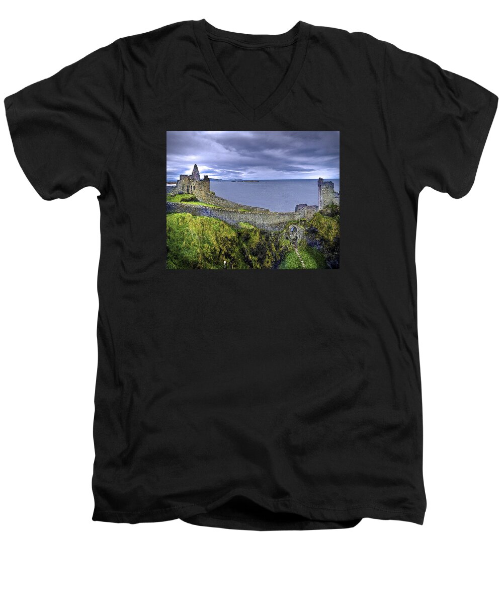 Dunluce Castle Men's V-Neck T-Shirt featuring the digital art Castle by the Sea by Vicki Lea Eggen