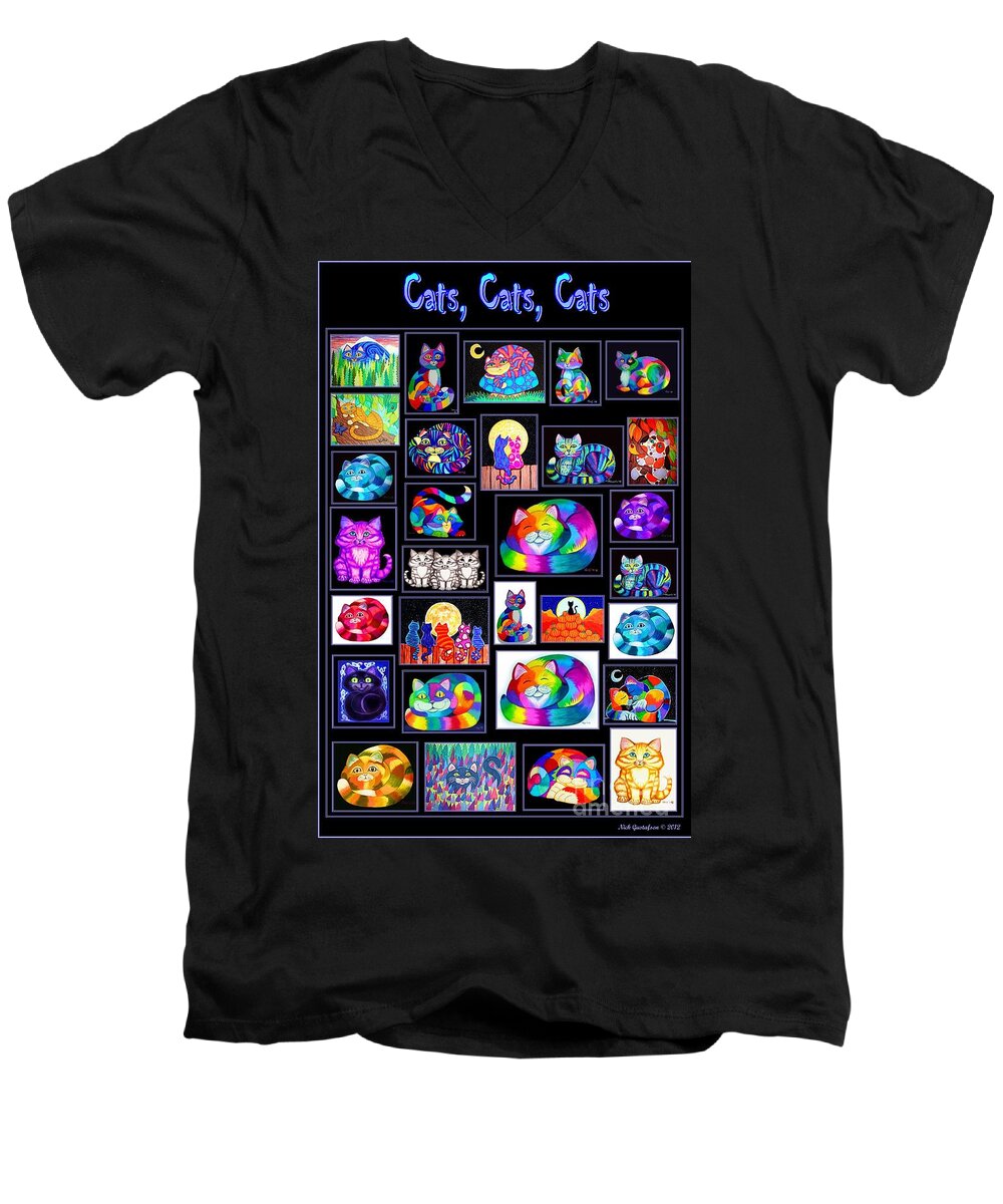 Cats Men's V-Neck T-Shirt featuring the digital art CatsCatsCats by Nick Gustafson