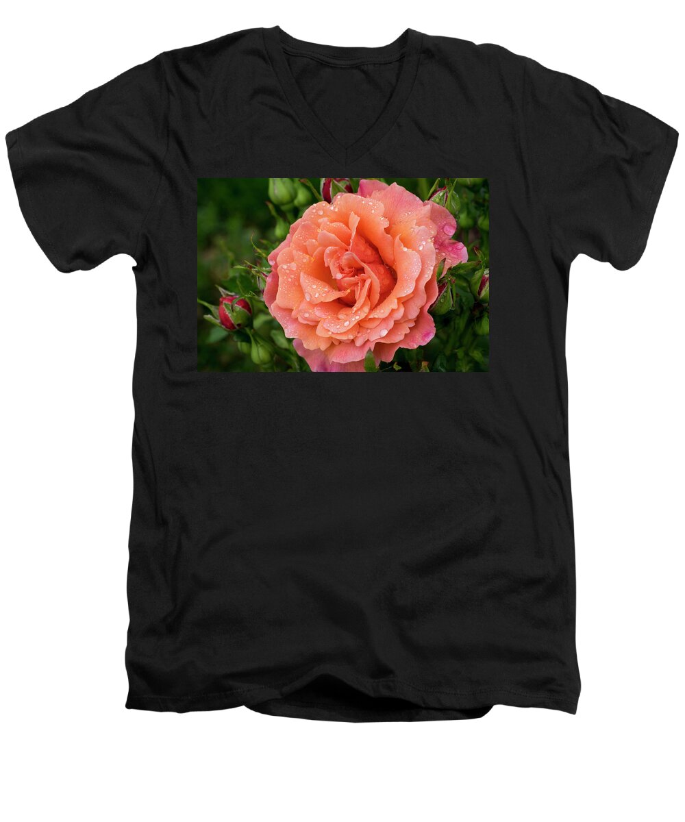 Flowers Men's V-Neck T-Shirt featuring the photograph Caught in the rain by Steven Clark