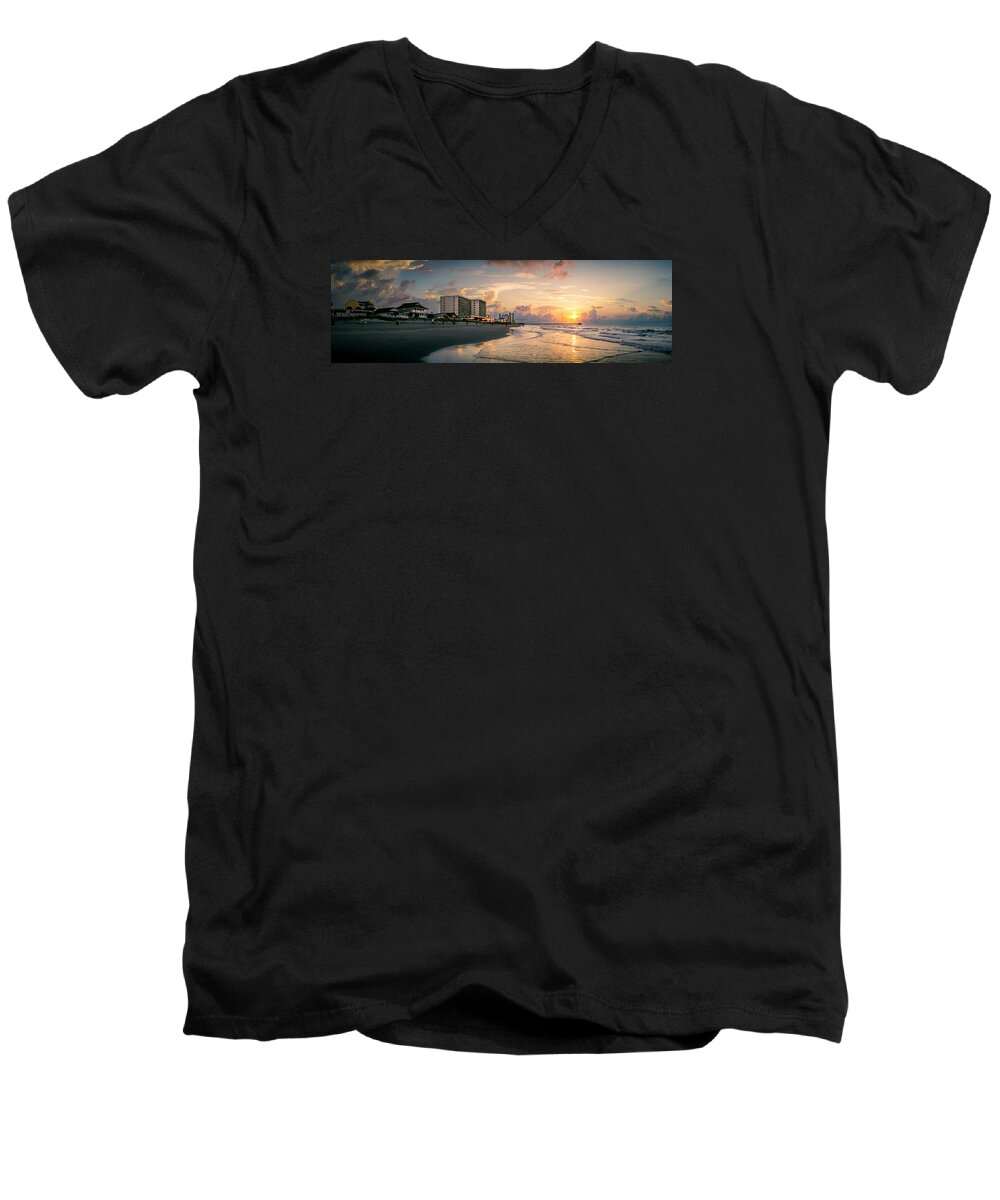 Seascapes Men's V-Neck T-Shirt featuring the photograph Cherry Grove Panoramic Sunrise by David Smith