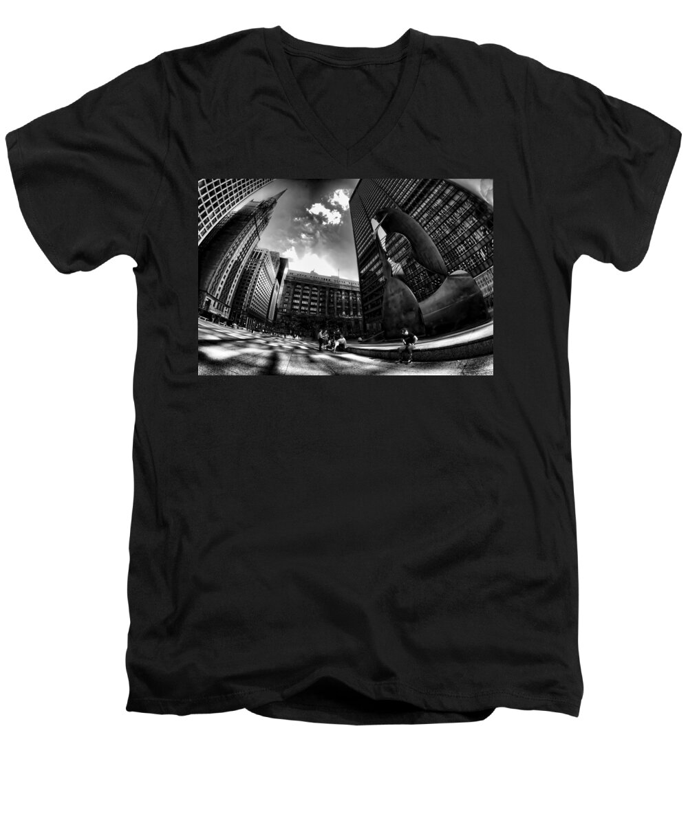 Picasso Men's V-Neck T-Shirt featuring the photograph Chicago's Picasso with a fisheye view by Sven Brogren