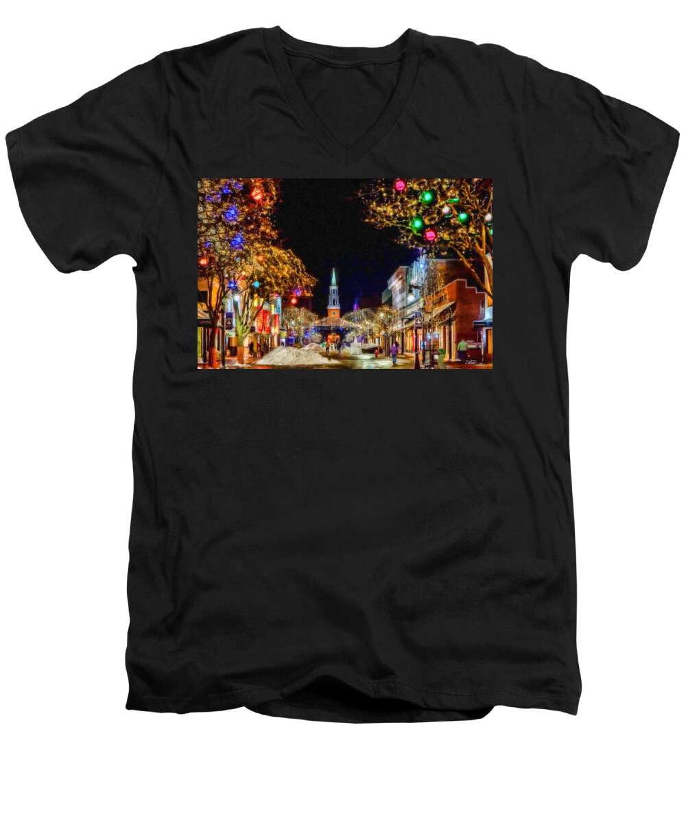 Landscape Men's V-Neck T-Shirt featuring the painting Christmas in Burlington - CTY648430 by Dean Wittle