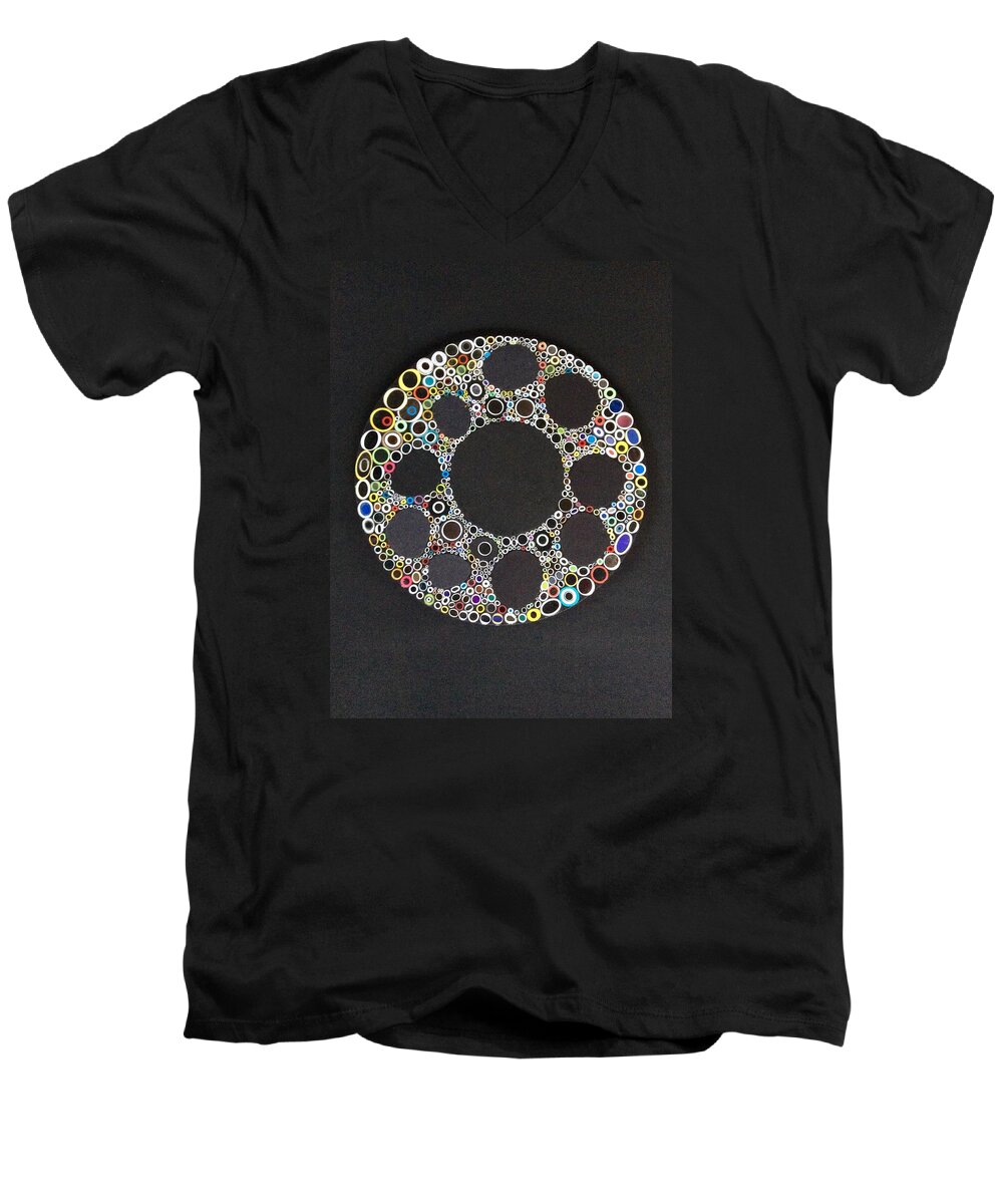 Circle Men's V-Neck T-Shirt featuring the mixed media Circular Convergence of Mutated Molecules by Douglas Fromm