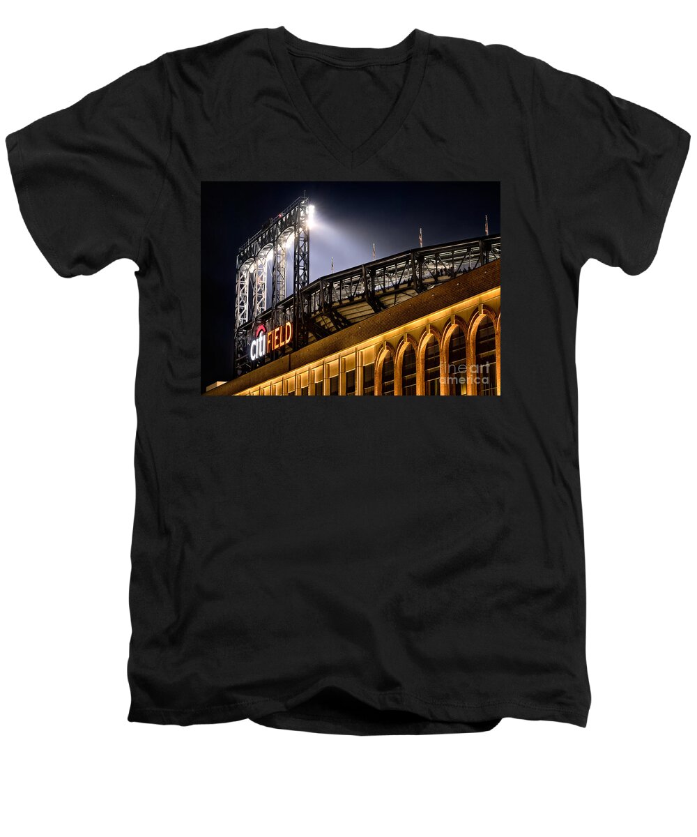 Arena Men's V-Neck T-Shirt featuring the photograph CitiField by Jerry Fornarotto