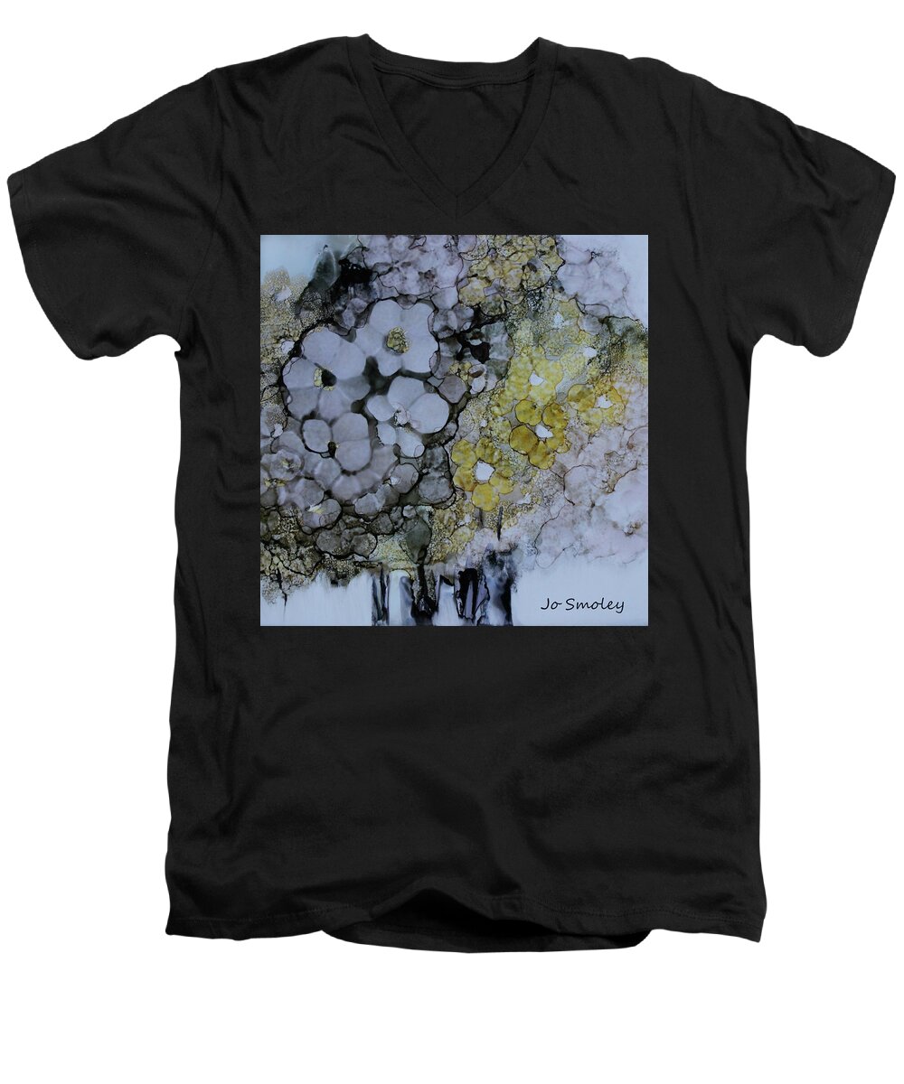 Floral Men's V-Neck T-Shirt featuring the painting Cloudy with a Chance of Sunshine by Jo Smoley