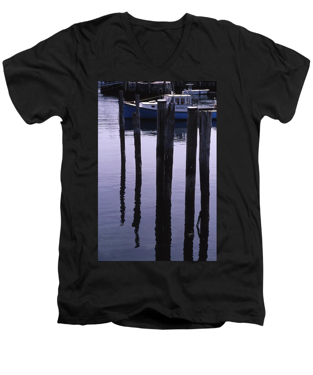 Landscape New England Fishing Boat Nautical Coast Men's V-Neck T-Shirt featuring the photograph Cnrf0907 by Henry Butz