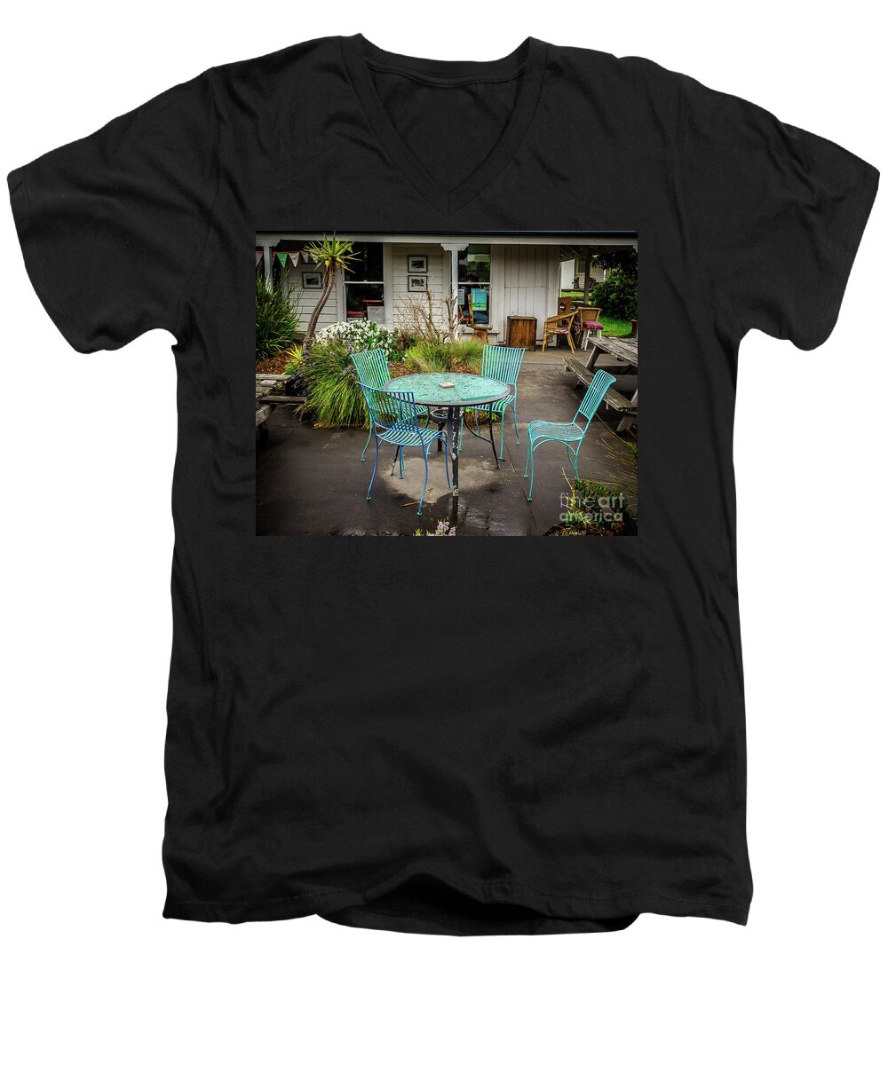 Table Men's V-Neck T-Shirt featuring the photograph Color at Cafe by Perry Webster