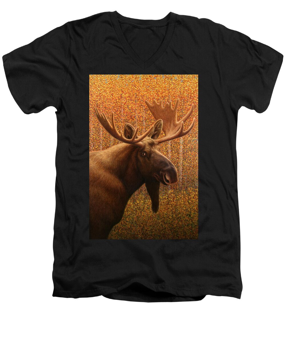Moose Men's V-Neck T-Shirt featuring the painting Colorado Moose by James W Johnson