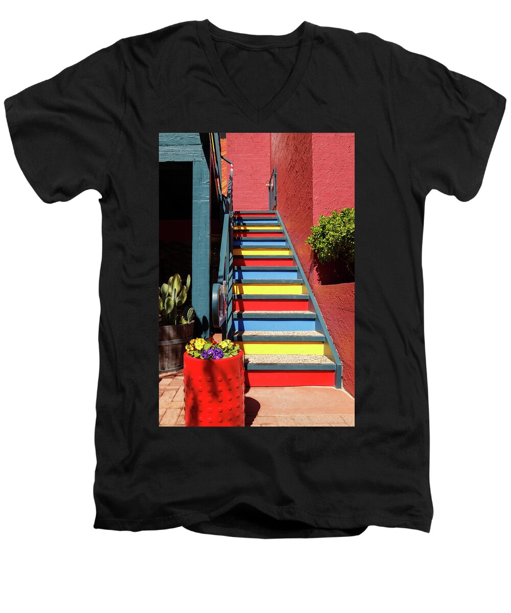 Stairs Men's V-Neck T-Shirt featuring the photograph Colorful Stairs by James Eddy