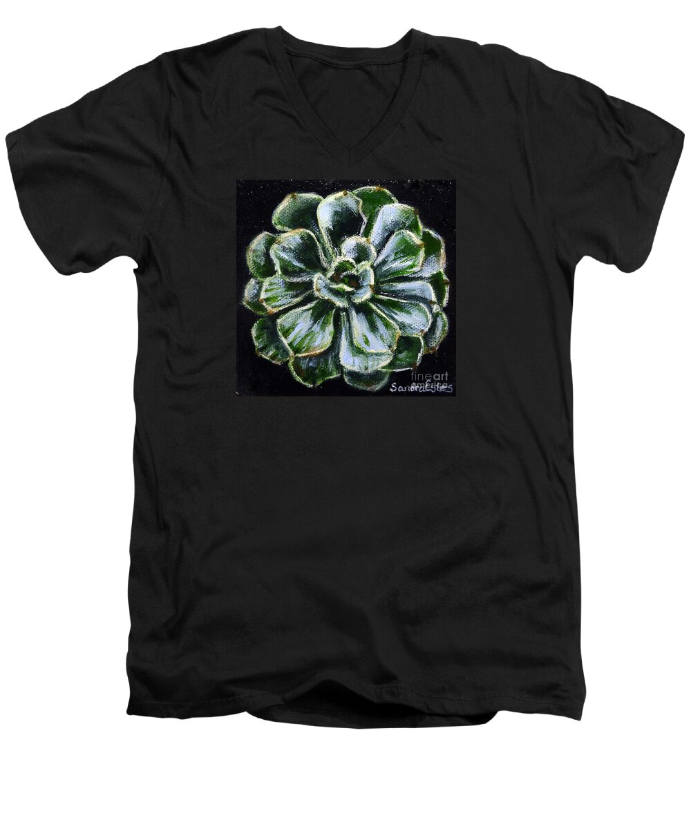 Succulent Men's V-Neck T-Shirt featuring the painting Colorful Succulent by Sandra Estes