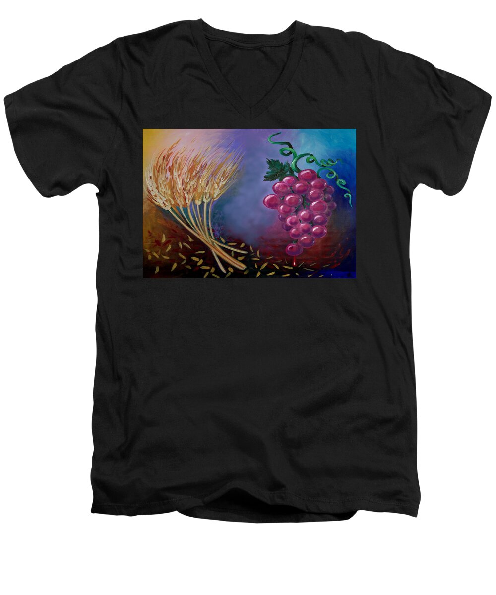 Communion Men's V-Neck T-Shirt featuring the painting Communion by Kevin Middleton