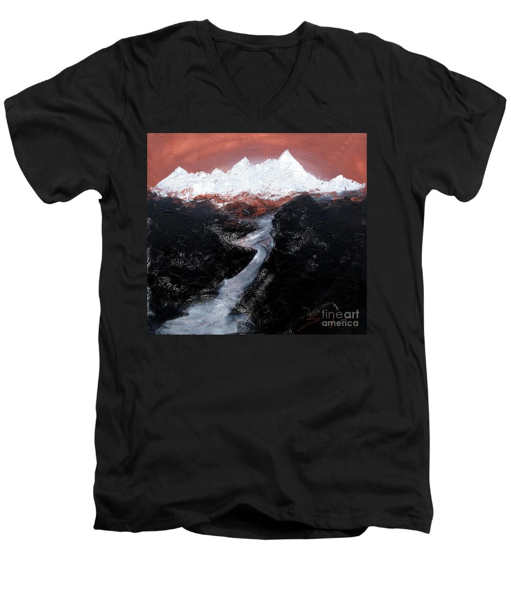 Bricolage Men's V-Neck T-Shirt featuring the painting Copper Mountain by Lidija Ivanek - SiLa