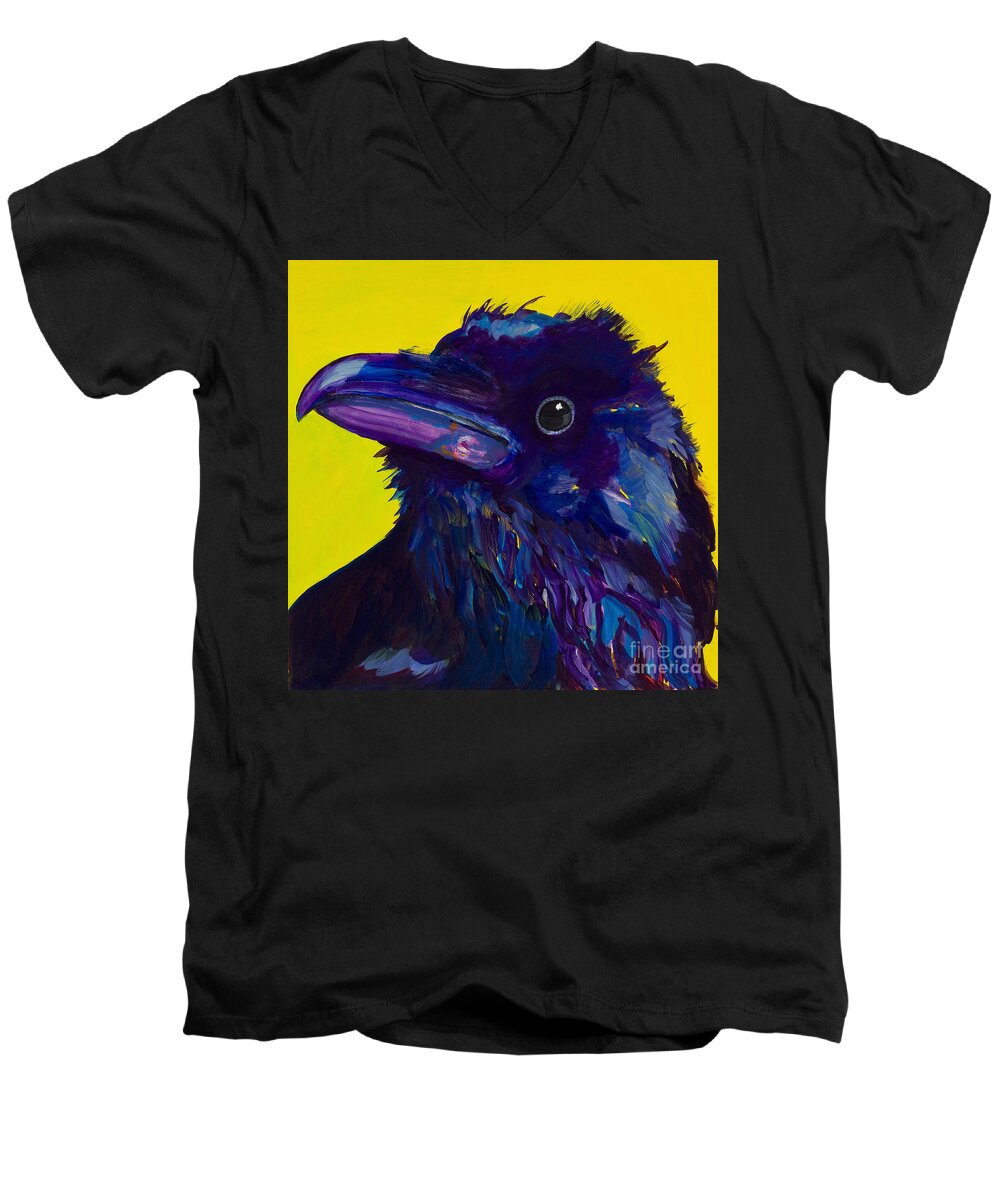 Bird Men's V-Neck T-Shirt featuring the painting Corvus by Pat Saunders-White