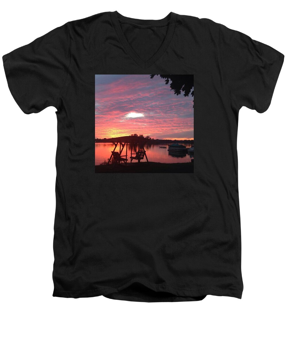 Sunset Men's V-Neck T-Shirt featuring the photograph Cotton Candy Sunset by Rebecca Wood