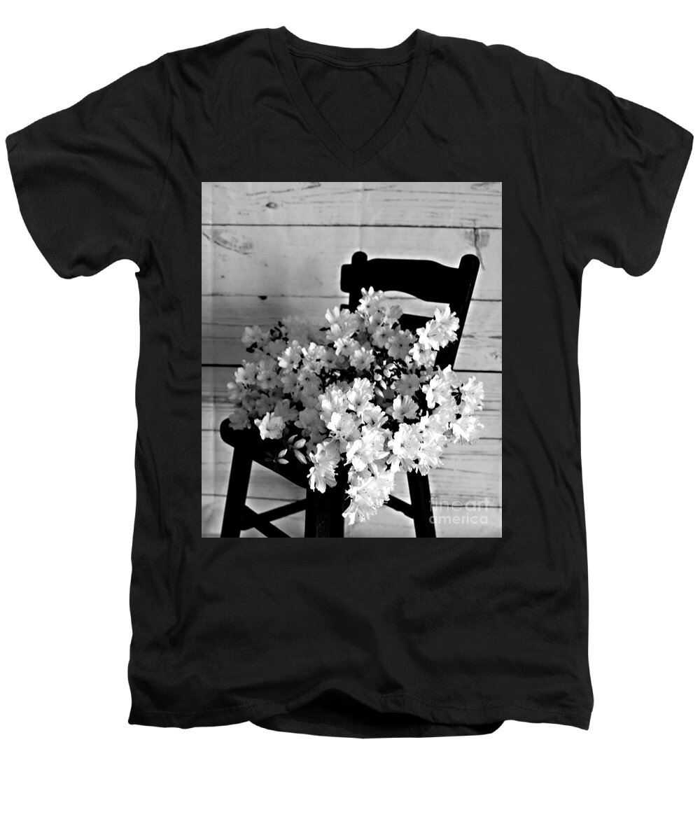 Porch Men's V-Neck T-Shirt featuring the photograph Country Porch in B and W by Sherry Hallemeier