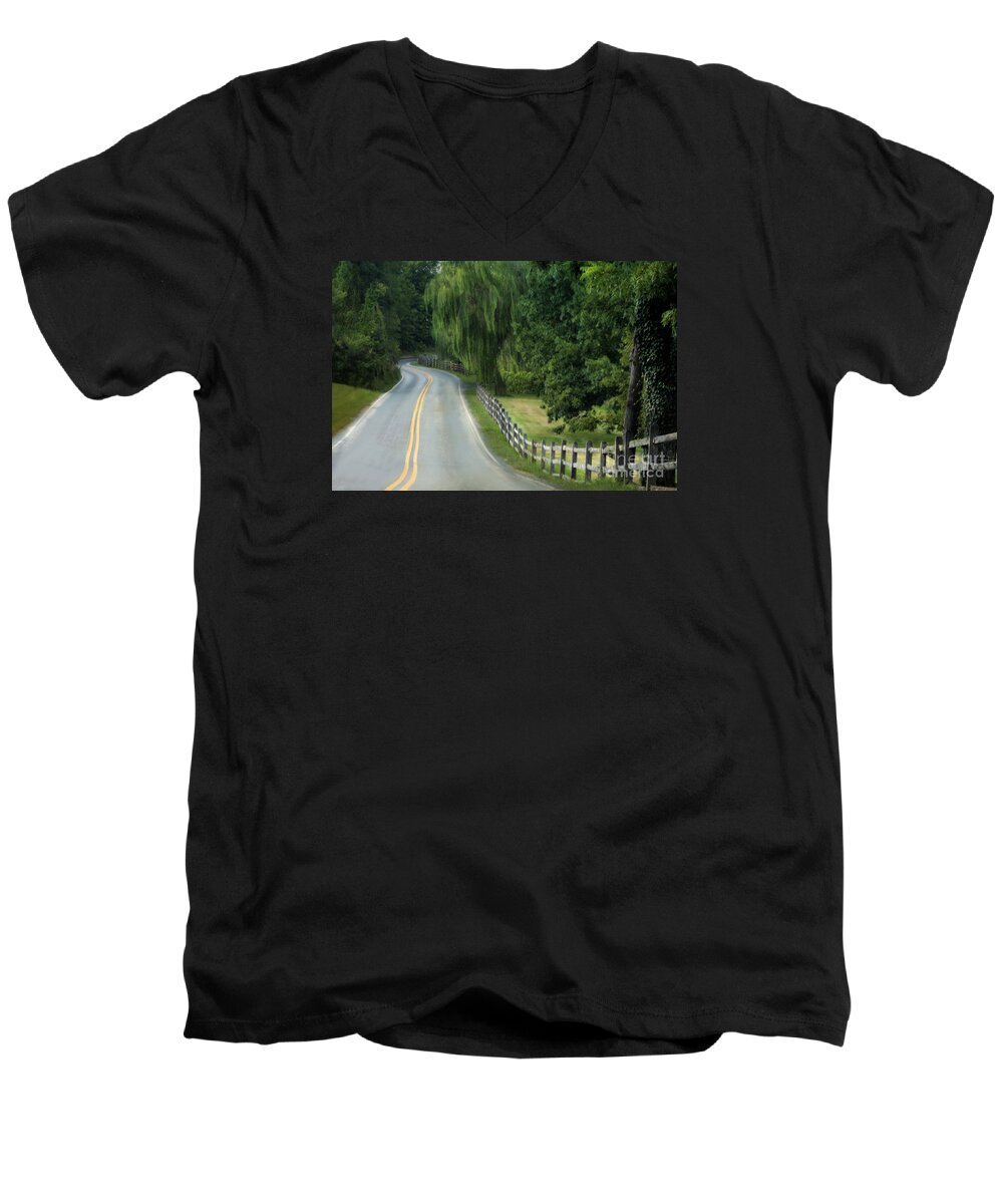 Country Road. Landscape Men's V-Neck T-Shirt featuring the photograph Country Road by Beth Ferris Sale