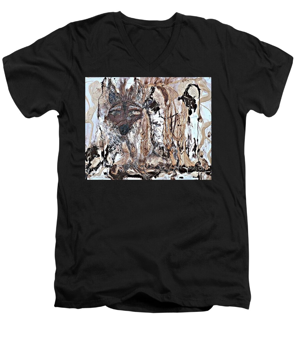 Coyote Men's V-Neck T-Shirt featuring the painting Coyote the Trickster by 'REA' Gallery