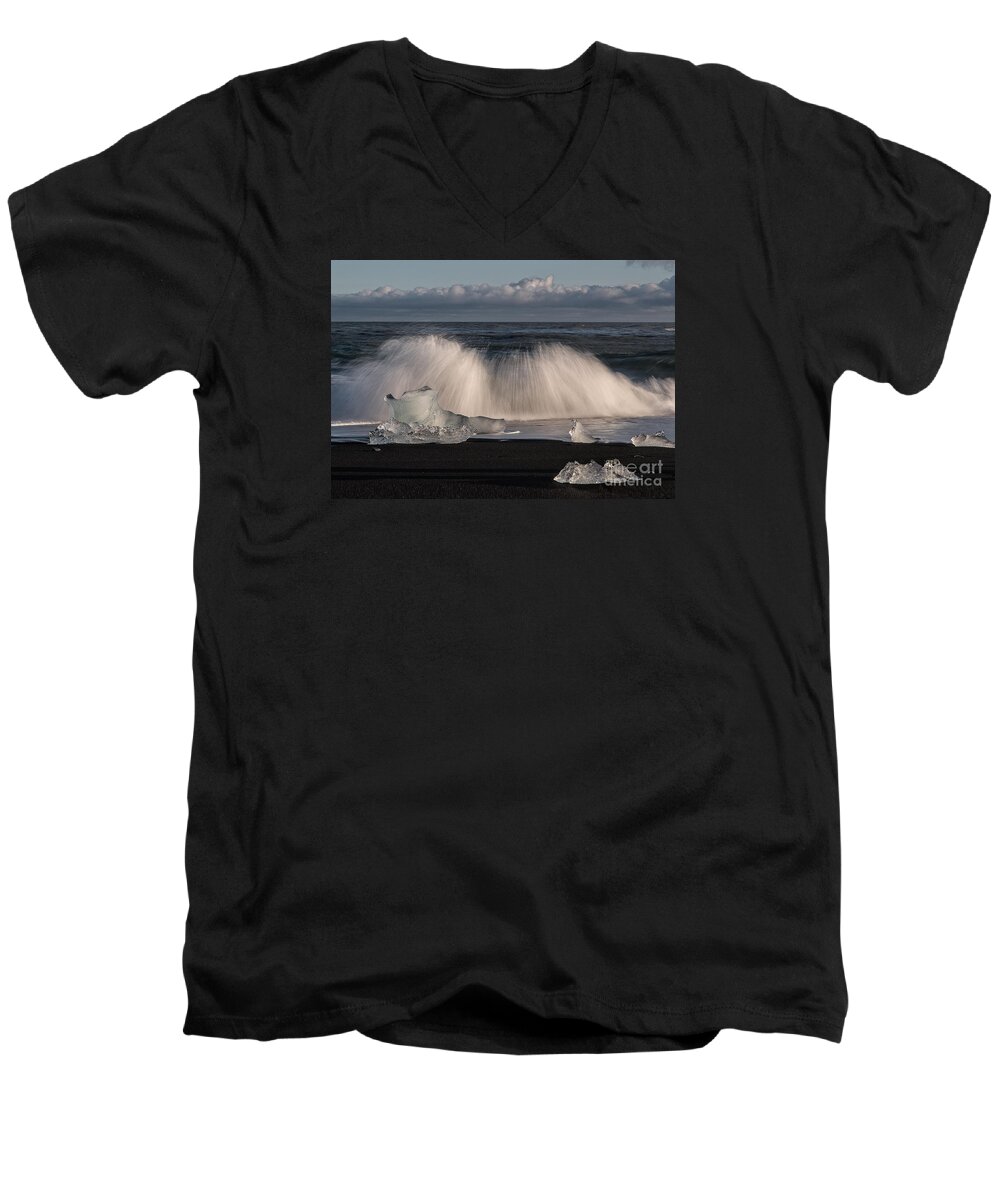 Iceland Men's V-Neck T-Shirt featuring the photograph Crashing Waves by Patti Schulze
