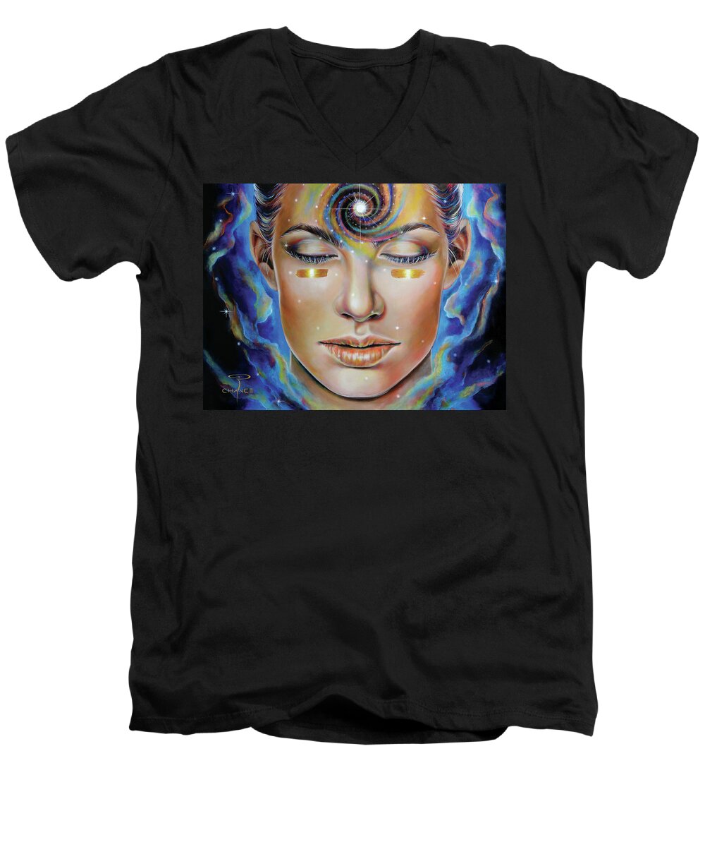 Third Eye Men's V-Neck T-Shirt featuring the painting Creatrix by Robyn Chance