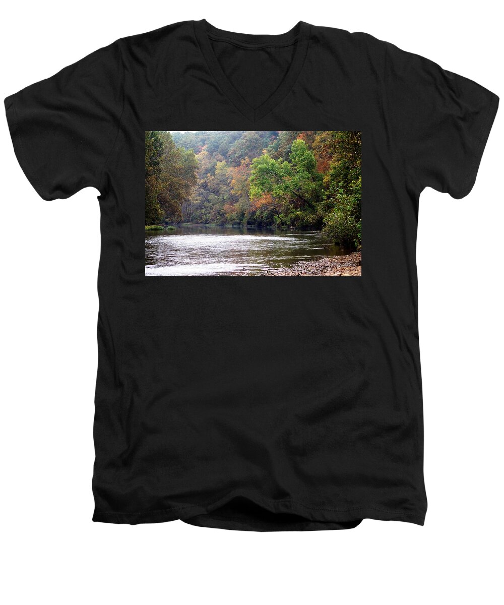 Current River Men's V-Neck T-Shirt featuring the photograph Current river Fall by Marty Koch