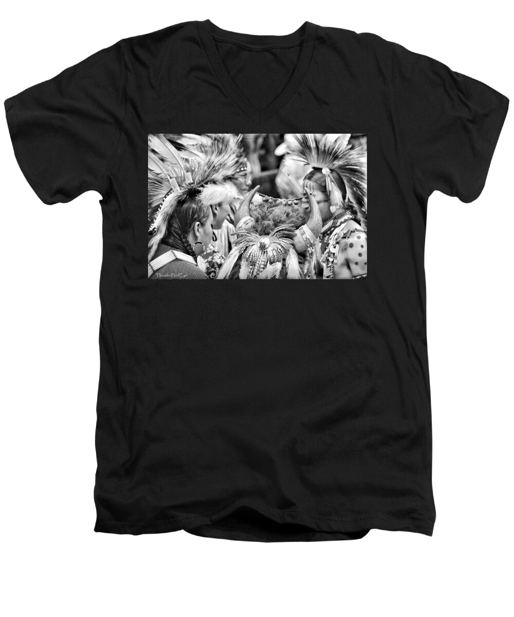 Akota Men's V-Neck T-Shirt featuring the photograph Dancers and Friends by Clarice Lakota