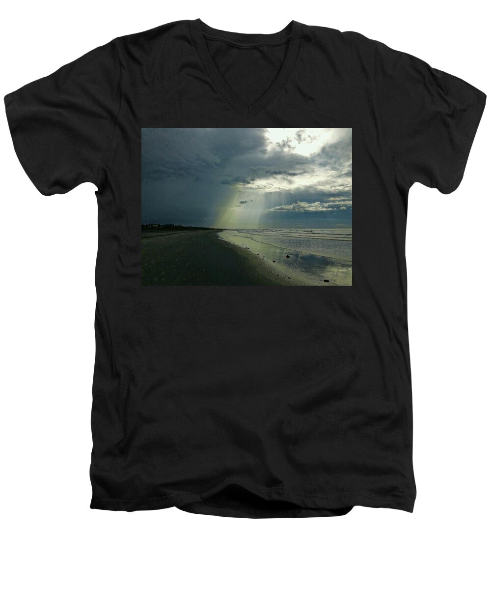 Beach Men's V-Neck T-Shirt featuring the photograph Dark to Enlightened by Sherry Kuhlkin