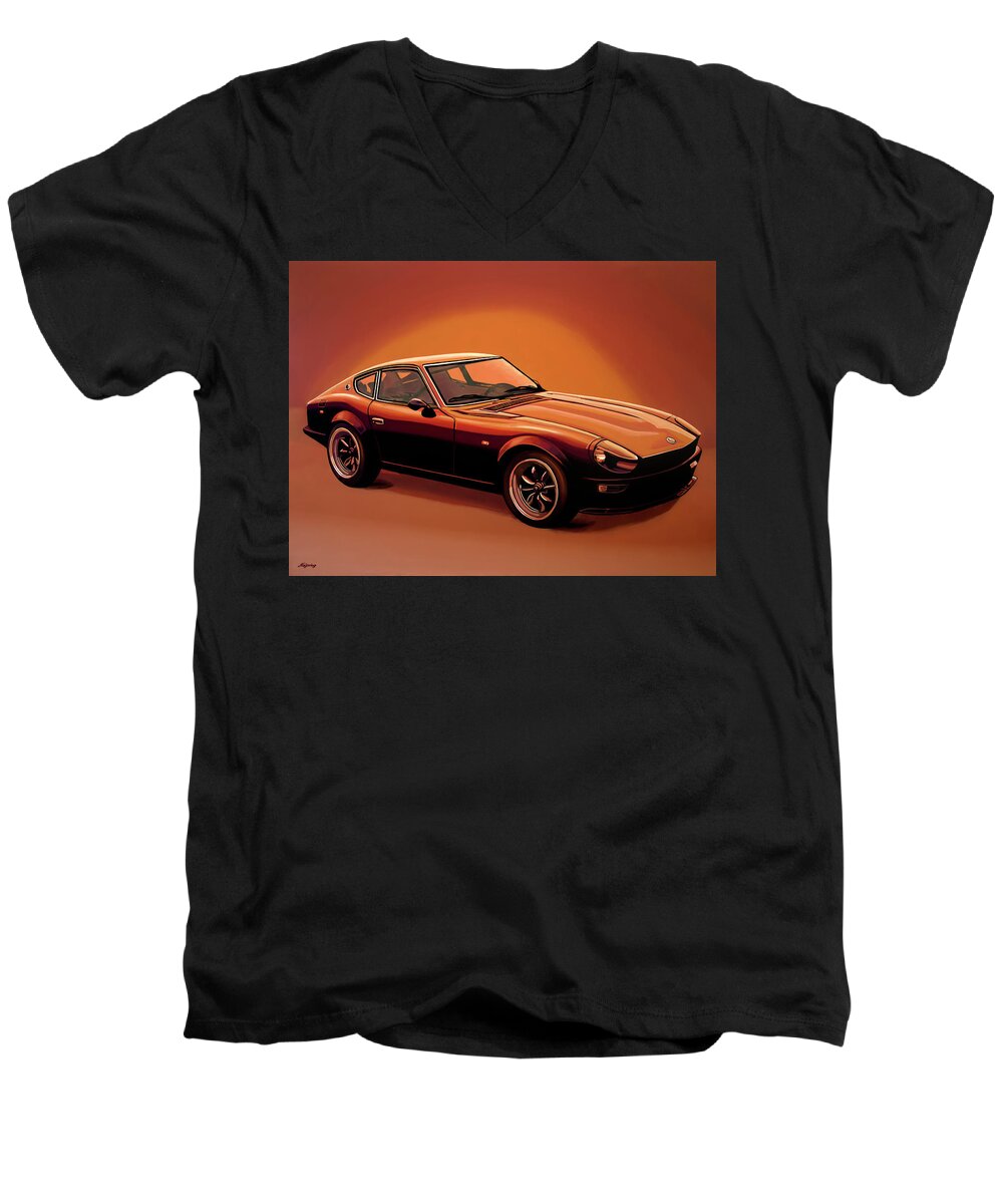 Datsun Men's V-Neck T-Shirt featuring the painting Datsun 240Z 1970 Painting by Paul Meijering
