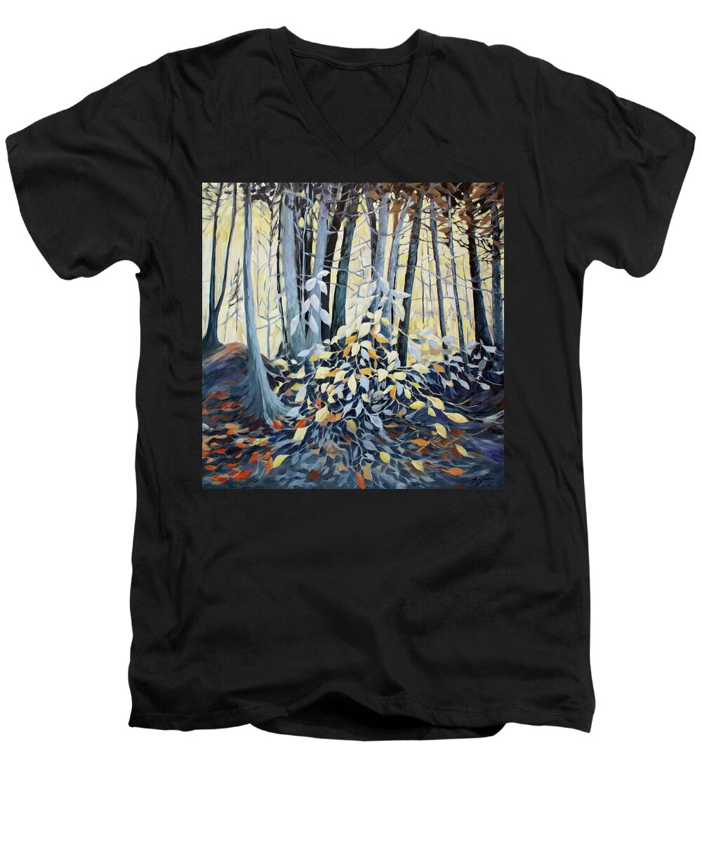 Landscape Men's V-Neck T-Shirt featuring the painting Natures Dance by Jo Smoley