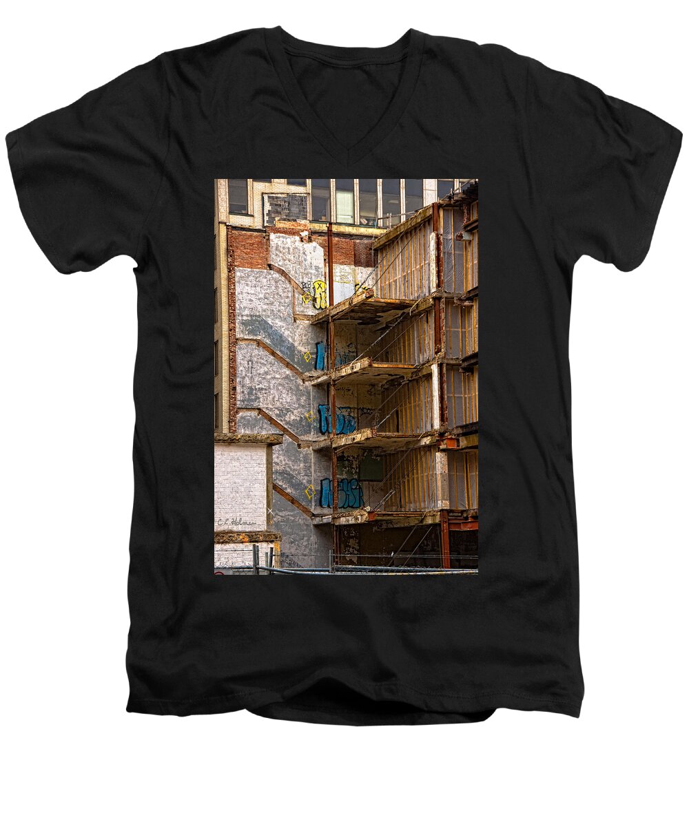 Building Men's V-Neck T-Shirt featuring the photograph De-Construction by Christopher Holmes