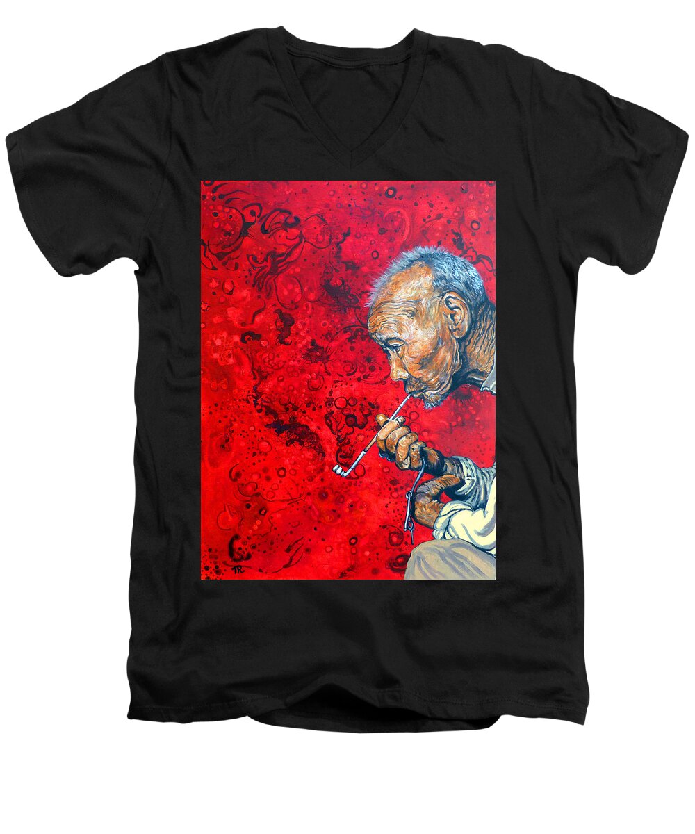 Deep Thoughts Men's V-Neck T-Shirt featuring the painting Deep Thoughts by Tom Roderick