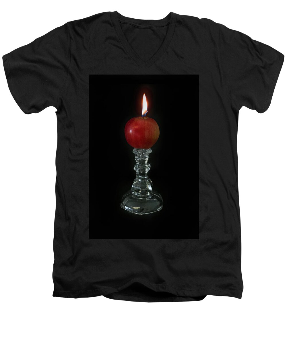 Flame Men's V-Neck T-Shirt featuring the photograph Defy The Darkness by Elvira Pinkhas