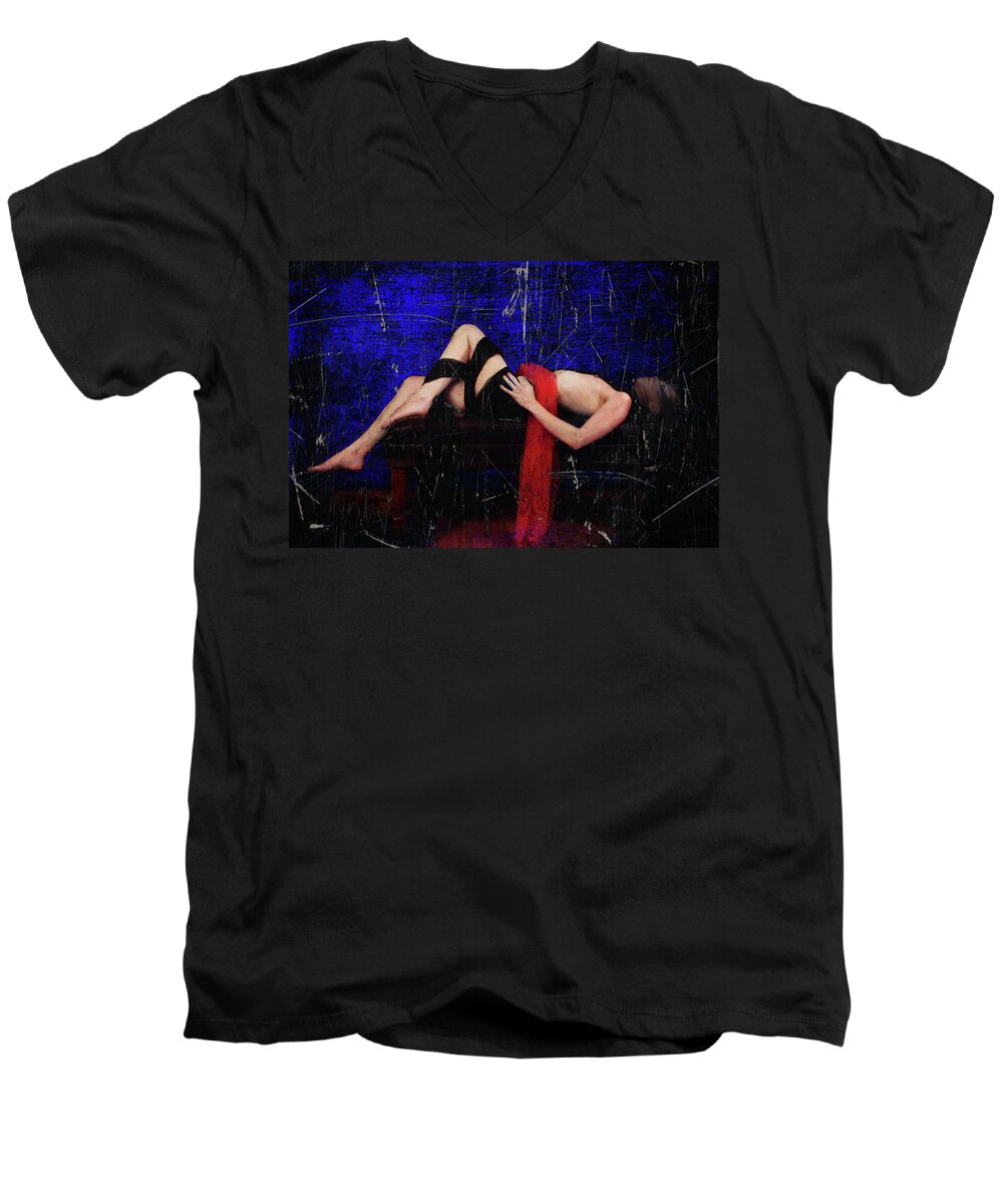  Men's V-Neck T-Shirt featuring the photograph Delicious Vampire Sacrafice in Blue by Andrew Giovinazzo