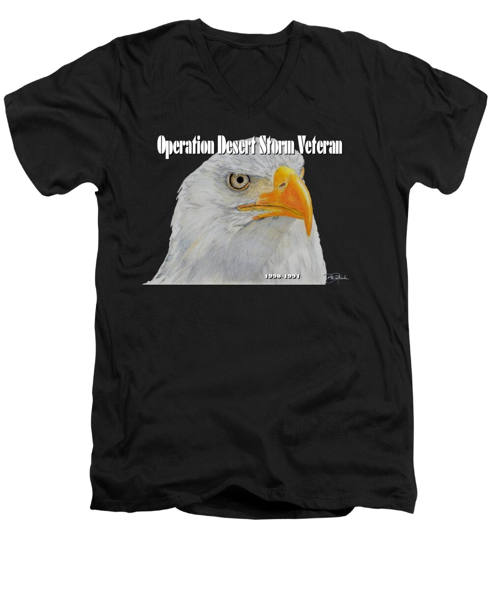 Desert Men's V-Neck T-Shirt featuring the drawing Desert Storm Eagle by Bill Richards