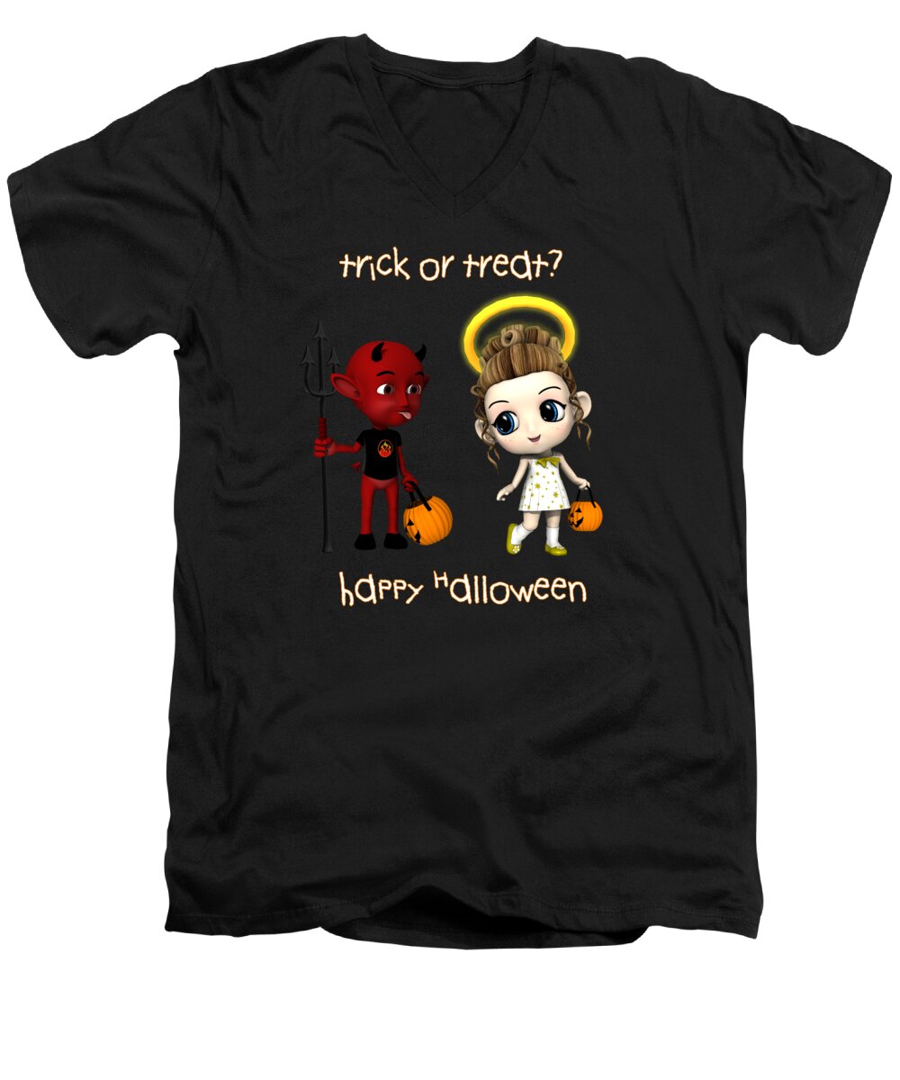 Devil Or Angel Men's V-Neck T-Shirt featuring the digital art Devil or Angel Trick or Treat by Two Hivelys