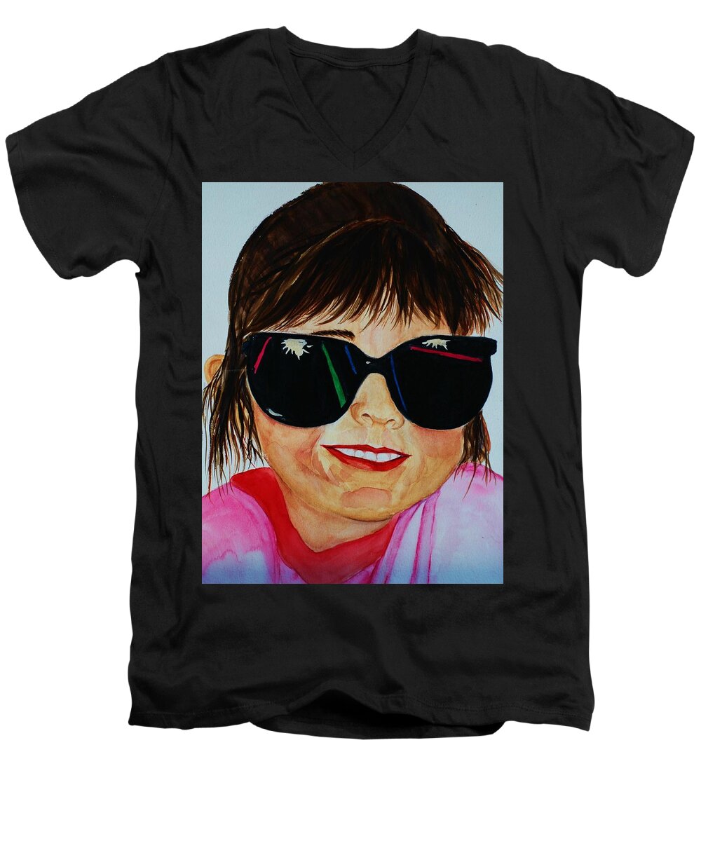 Girl Men's V-Neck T-Shirt featuring the painting Devin by Melinda Etzold