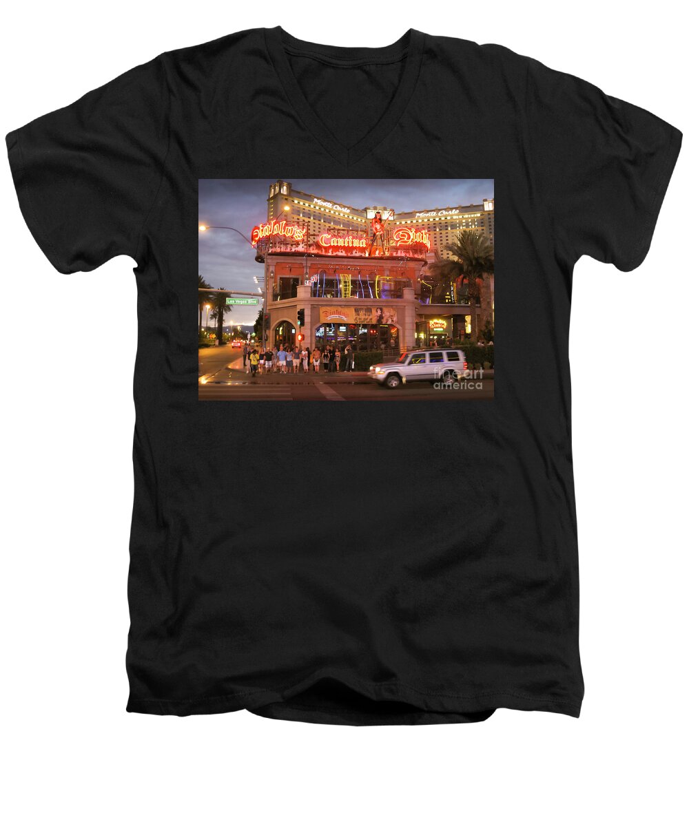 America Men's V-Neck T-Shirt featuring the photograph Diablo's Cantina in Las Vegas by RicardMN Photography