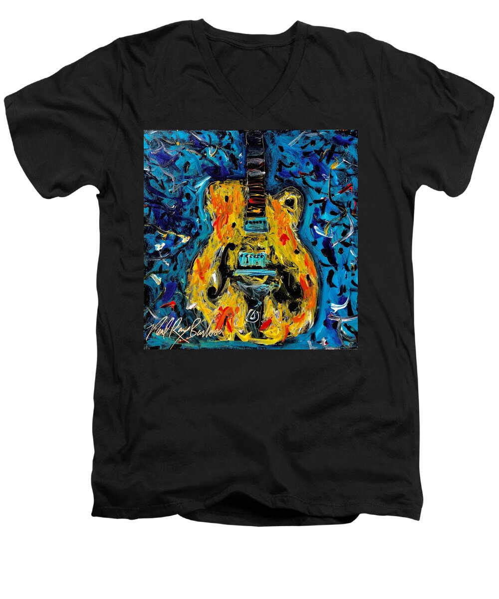 Guitars Men's V-Neck T-Shirt featuring the painting Dirty Sweet Guitar by Neal Barbosa